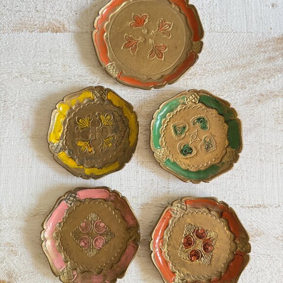 Mixed Set of Five Italian Florentine Coasters - Picture 1 of 9